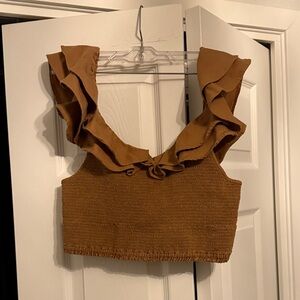 Anthropologie Maeve Brown Ruffle Crop Top